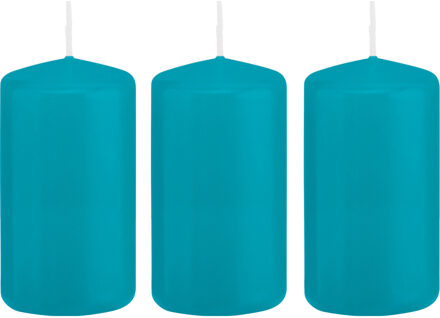 Trend Candles Cilinderkaars/stompkaars - 3x - turquoise - 6 x 12 cm - 40 branduren