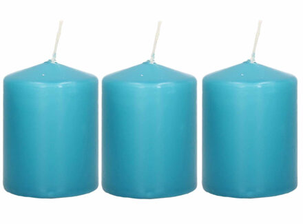 Trend Candles Cilinderkaars/stompkaars - 3x - turquoise - 6 x 8 cm - 29 branduren