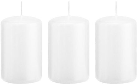 Trend Candles Cilinderkaars/stompkaars - 3x - wit - 5 x 8 cm - 18 branduren