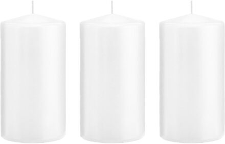Trend Candles Cilinderkaars/stompkaars - 3x - wit - 8 x 15 cm - 69 branduren