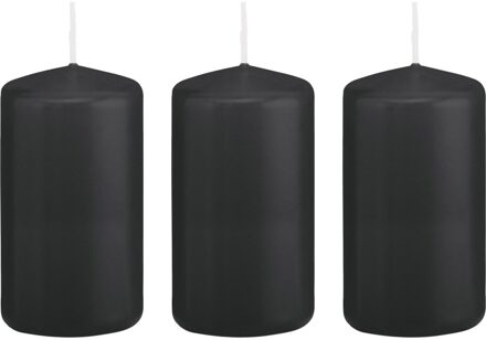 Trend Candles Cilinderkaars/stompkaars - 3x - zwart - 6 x 12 cm - 40 branduren