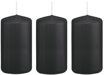 Trend Candles Cilinderkaars/stompkaars - 3x - zwart - 6 x 12 cm - 40 branduren