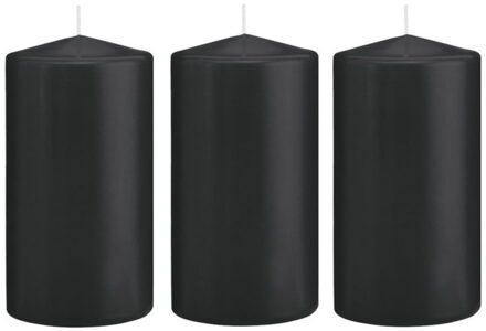 Trend Candles Cilinderkaars/stompkaars - 3x - zwart - 8 x 15 cm - 69 branduren