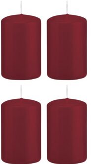 Trend Candles Cilinderkaars/stompkaars - 4x - bordeauxrood - 5 x 8 cm - 18 branduren