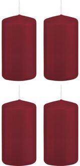 Trend Candles Cilinderkaars/stompkaars - 4x - bordeauxrood - 6 x 12 cm - 40 branduren