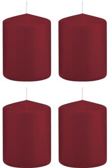 Trend Candles Cilinderkaars/stompkaars - 4x - bordeauxrood - 6 x 8 cm - 29 branduren