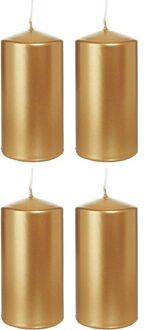 Trend Candles Cilinderkaars/stompkaars - 4x - goud - 6 x 12 cm - 40 branduren