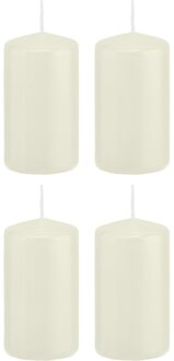 Trend Candles Cilinderkaars/stompkaars - 4x - ivoorwit - 6 x 12 cm - 40 branduren