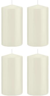 Trend Candles Cilinderkaars/stompkaars - 4x - ivoorwit - 8 x 15 cm - 69 branduren