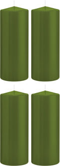 Trend Candles Cilinderkaars/stompkaars - 4x - olijfgroen - 8 x 20 cm - 119 branduren