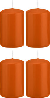 Trend Candles Cilinderkaars/stompkaars - 4x - oranje - 5 x 8 cm - 18 branduren