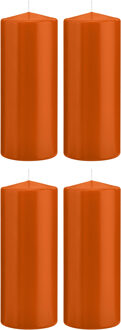 Trend Candles Cilinderkaars/stompkaars - 4x - oranje - 8 x 20 cm - 119 branduren