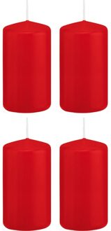 Trend Candles Cilinderkaars/stompkaars - 4x - rood - 6 x 12 cm - 40 branduren