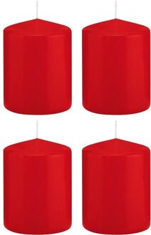 Trend Candles Cilinderkaars/stompkaars - 4x - rood - 6 x 8 cm - 29 branduren