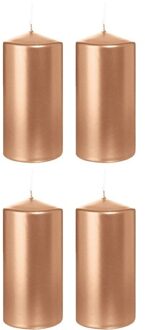 Trend Candles Cilinderkaars/stompkaars - 4x - ros?goud - 6 x 12 cm - 40 branduren