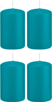 Trend Candles Cilinderkaars/stompkaars - 4x - turquoise - 5 x 8 cm - 18 branduren