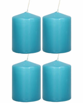 Trend Candles Cilinderkaars/stompkaars - 4x - turquoise - 6 x 8 cm - 29 branduren