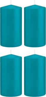 Trend Candles Cilinderkaars/stompkaars - 4x - turquoise - 8 x 15 cm - 69 branduren