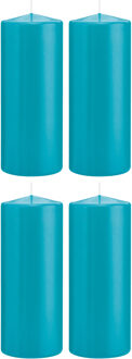 Trend Candles Cilinderkaars/stompkaars - 4x - turquoise - 8 x 20 cm - 119 branduren
