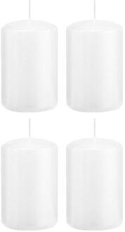 Trend Candles Cilinderkaars/stompkaars - 4x - wit - 5 x 8 cm - 18 branduren