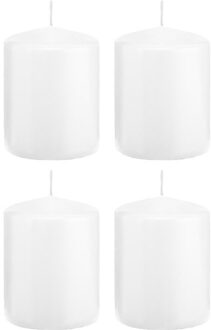 Trend Candles Cilinderkaars/stompkaars - 4x - wit - 6 x 8 cm - 29 branduren