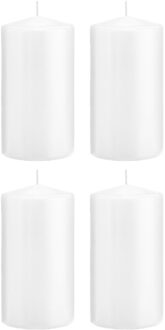 Trend Candles Cilinderkaars/stompkaars - 4x - wit - 8 x 15 cm - 69 branduren