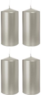 Trend Candles Cilinderkaars/stompkaars - 4x - zilver - 6 x 12 cm - 40 branduren