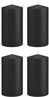 Trend Candles Cilinderkaars/stompkaars - 4x - zwart - 8 x 15 cm - 69 branduren