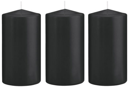 Trend Candles Cilinderkaars/stompkaars - 4x - zwart - 8 x 15 cm - 69 branduren