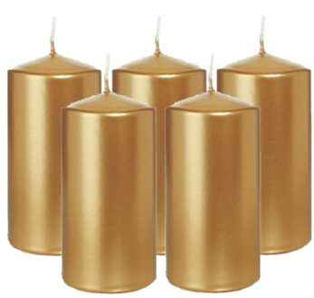 Trend Candles Cilinderkaars/stompkaars - 5x - goud - 6 x 12 cm - 40 branduren