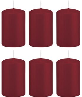 Trend Candles Cilinderkaars/stompkaars - 6x - bordeauxrood - 5 x 8 cm - 18 branduren