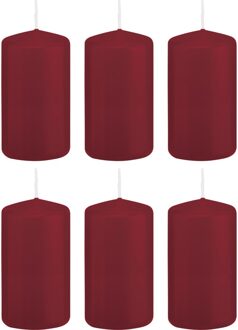 Trend Candles Cilinderkaars/stompkaars - 6x - bordeauxrood - 6 x 12 cm - 40 branduren