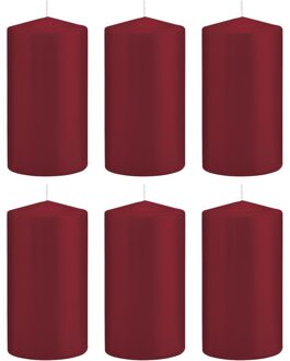Trend Candles Cilinderkaars/stompkaars - 6x - bordeauxrood - 8 x 15 cm - 69 branduren