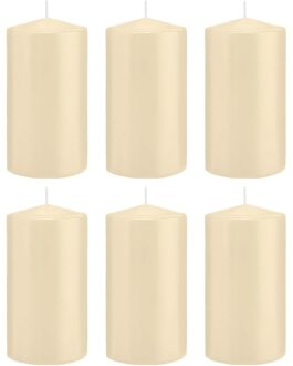 Trend Candles Cilinderkaars/stompkaars - 6x - cremewit - 8 x 15 cm - 69 branduren