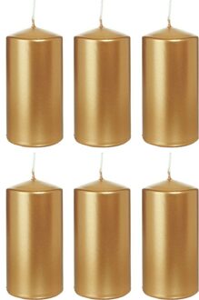 Trend Candles Cilinderkaars/stompkaars - 6x - goud - 6 x 12 cm - 40 branduren