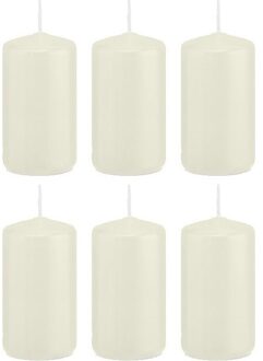 Trend Candles Cilinderkaars/stompkaars - 6x - ivoorwit - 5 x 10 cm - 23 branduren