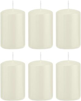 Trend Candles Cilinderkaars/stompkaars - 6x - ivoorwit - 5 x 8 cm - 18 branduren