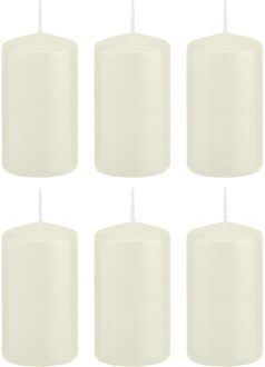 Trend Candles Cilinderkaars/stompkaars - 6x - ivoorwit - 6 x 12 cm - 40 branduren