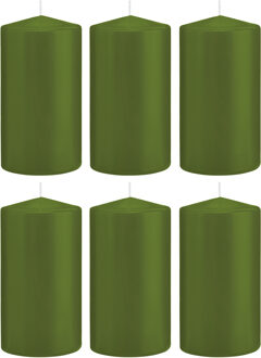 Trend Candles Cilinderkaars/stompkaars - 6x - olijfgroen - 8 x 15 cm - 69 branduren