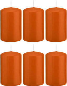 Trend Candles Cilinderkaars/stompkaars - 6x - oranje - 5 x 8 cm - 18 branduren