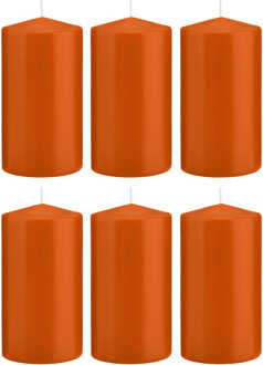 Trend Candles Cilinderkaars/stompkaars - 6x - oranje - 8 x 15 cm - 69 branduren