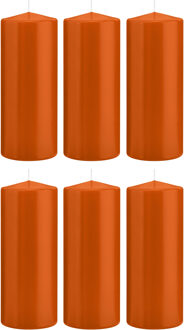 Trend Candles Cilinderkaars/stompkaars - 6x - oranje - 8 x 20 cm - 119 branduren
