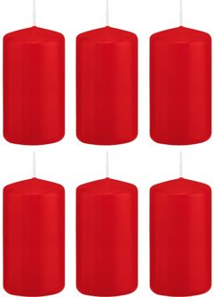 Trend Candles Cilinderkaars/stompkaars - 6x - rood - 6 x 12 cm - 40 branduren