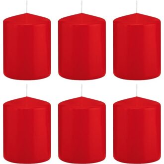 Trend Candles Cilinderkaars/stompkaars - 6x - rood - 6 x 8 cm - 29 branduren