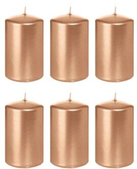 Trend Candles Cilinderkaars/stompkaars - 6x - ros?goud - 5 x 8 cm - 18 branduren