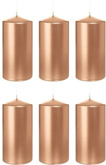 Trend Candles Cilinderkaars/stompkaars - 6x - ros?goud - 6 x 12 cm - 40 branduren