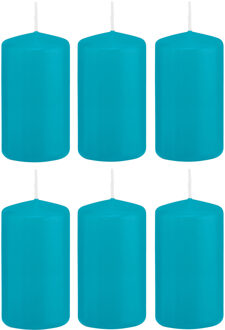 Trend Candles Cilinderkaars/stompkaars - 6x - turquoise - 5 x 10 cm - 23 branduren