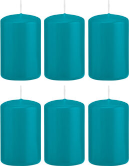 Trend Candles Cilinderkaars/stompkaars - 6x - turquoise - 5 x 8 cm - 18 branduren