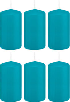 Trend Candles Cilinderkaars/stompkaars - 6x - turquoise - 6 x 12 cm - 40 branduren