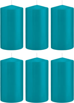 Trend Candles Cilinderkaars/stompkaars - 6x - turquoise - 8 x 15 cm - 69 branduren